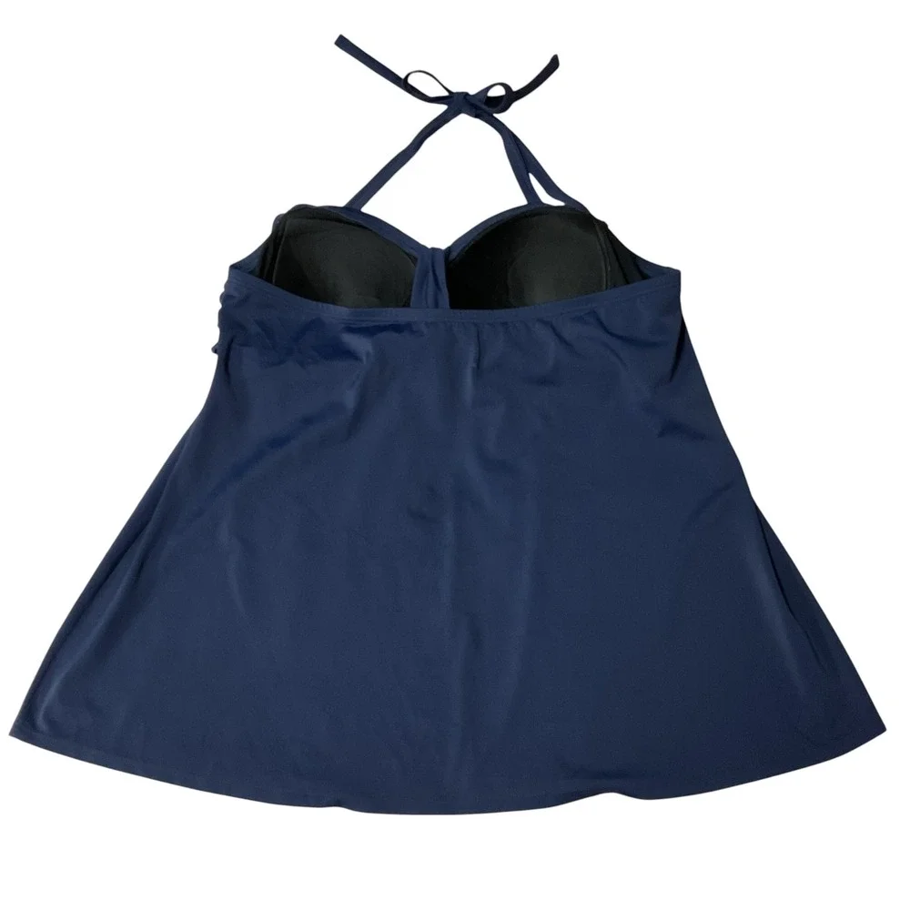 Cocos Swim Halter Padded Sweetheart Neckline Flowy Tankini Swim Top Navy Size 20